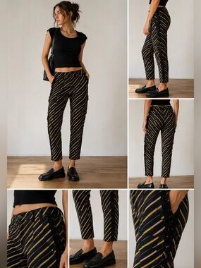 Animale Striped High Rise Straight Leg Pants EU 40 | Y2K Mod Statement Trousers